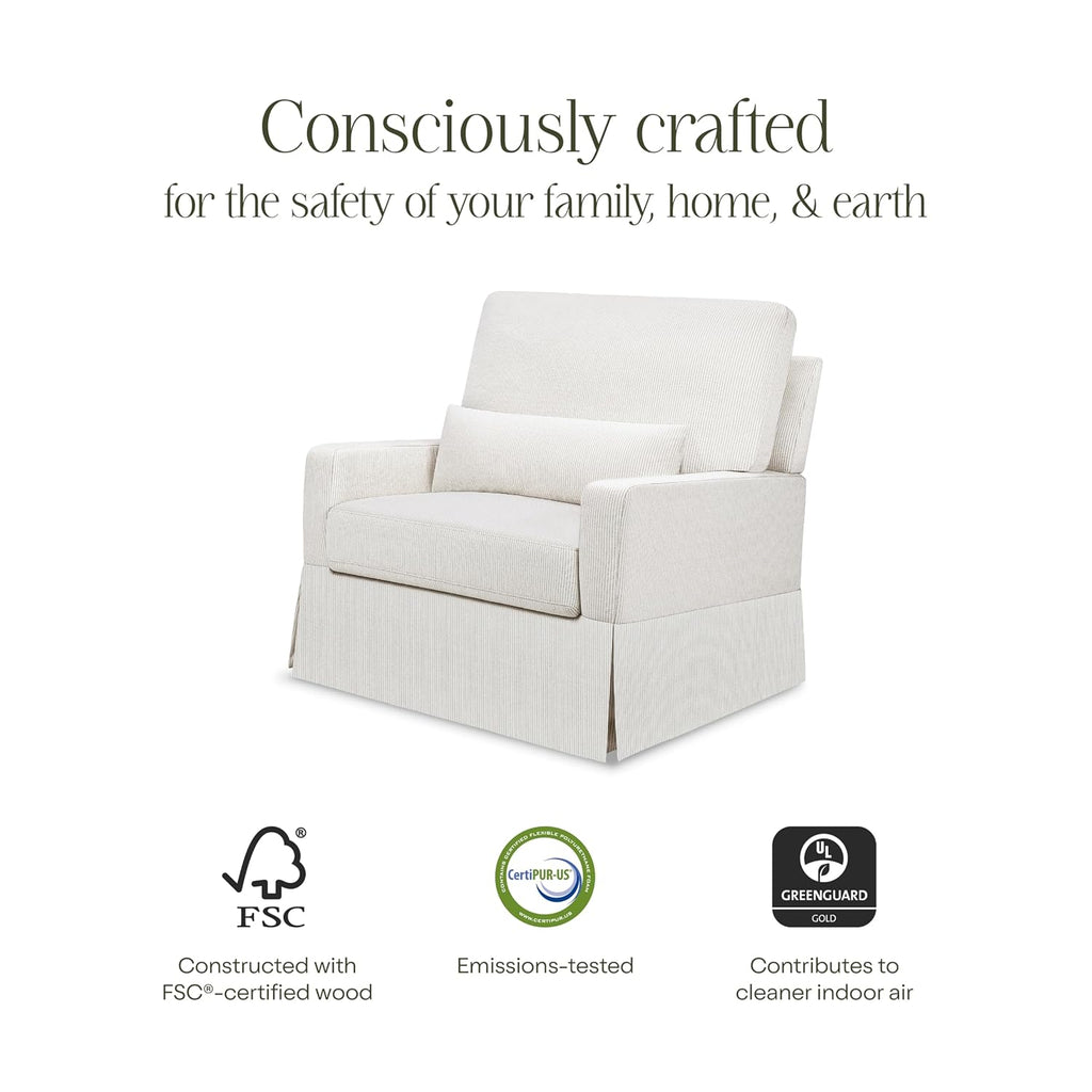 Namesake Crawford Pillowback Chair and a Half Comfort Swivel Glider in Fog Chatham Stripe Performance Eco-Weave, Water Repellent, Greenguard Gold & CertiPUR-US Certified