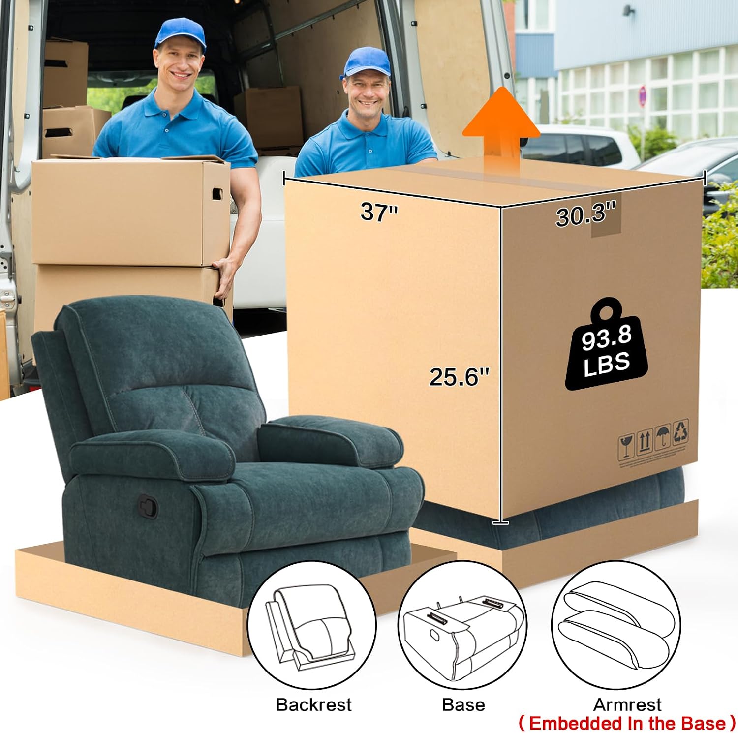 Manual Rocker Recliner Chair for Adults, High Back Glider with Deep Seat, Upholstered Fabric Armchair for Living Room & Nursery, Blue