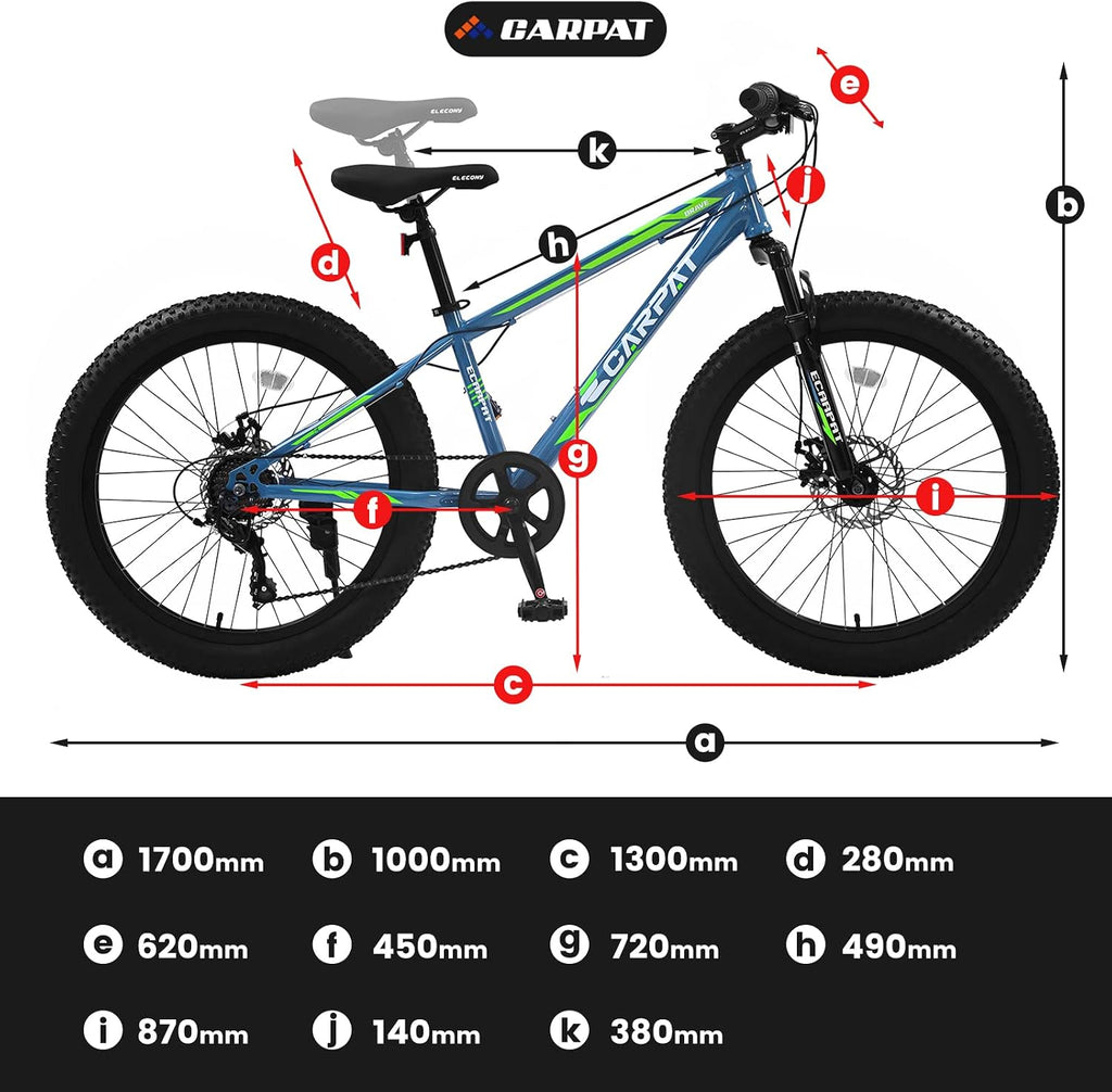 20/24/26 Inch Fat Tire Mountain Bike Variable Speed Dual Disc Brake Kids Adult Free Return