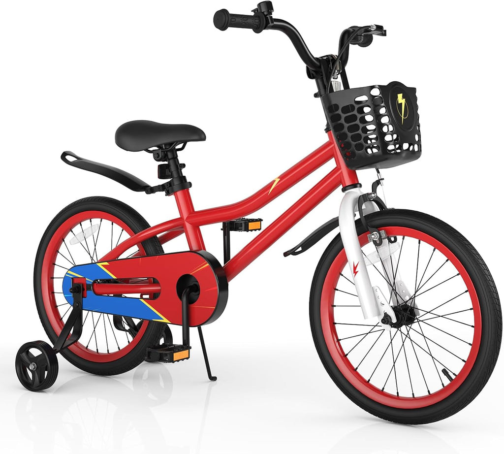 COSTWAY Kids Bike, 12 14 16 18 20 Inch Toddler Bike for Boys & Girls Aged 3-8 Years Old, Kids Bicycle w/Removable Training Wheels, Handbrake & Coaster Brake, Basket, Bell