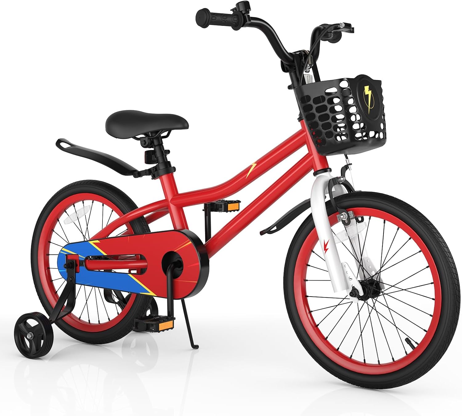 COSTWAY Kids Bike, 12 14 16 18 20 Inch Toddler Bike for Boys & Girls Aged 3-8 Years Old, Kids Bicycle w/Removable Training Wheels, Handbrake & Coaster Brake, Basket, Bell