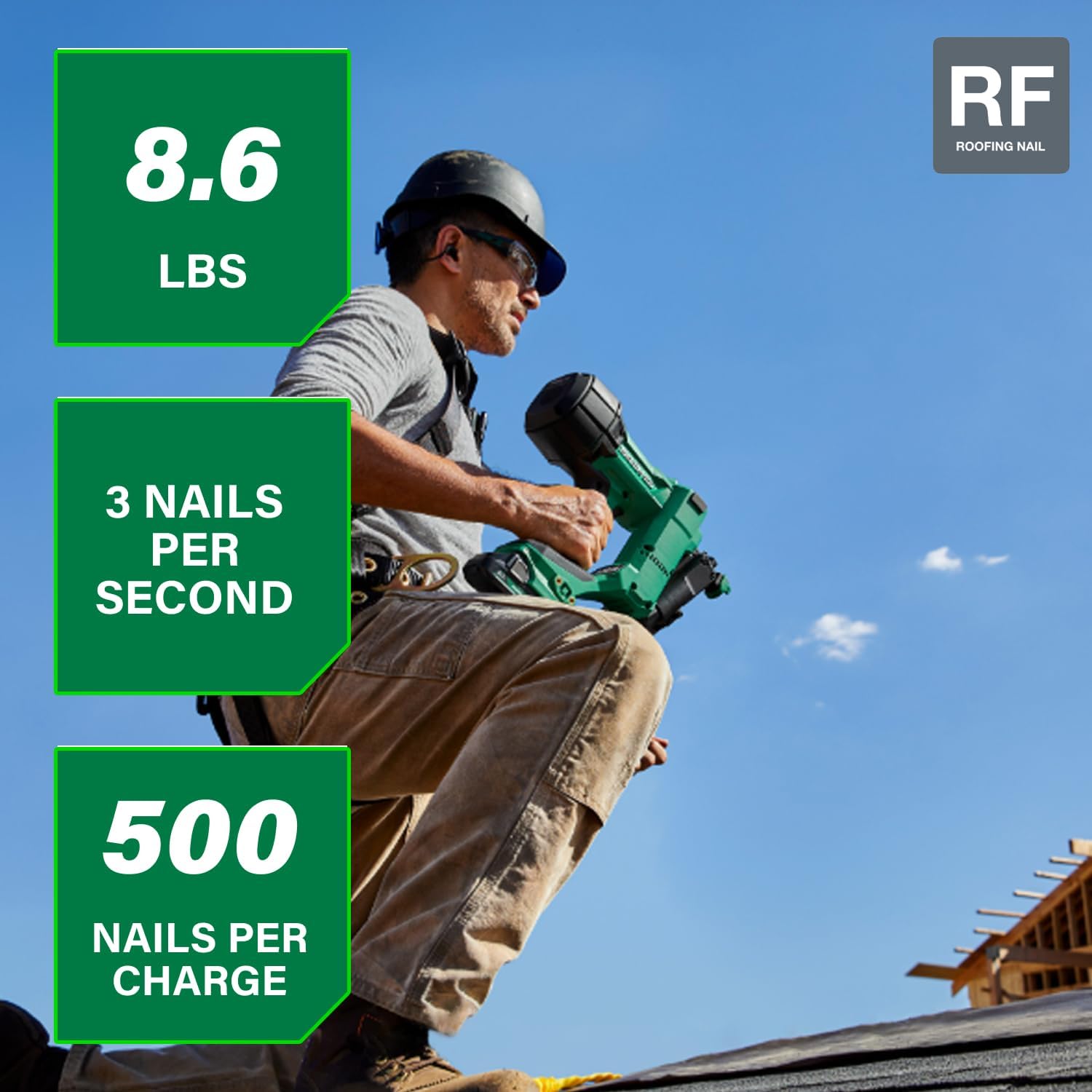 Metabo HPT 18V MultiVolt Brushless Cordless Coil Roofing Nailer Kit, 1-3/4' Coil Roofing Nailer with Power Tool 2.0Ah Lithium Ion Battery, Drives 7/8' to 1-3/4' Nails, NV1845DA