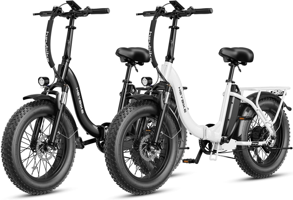 Heybike Ranger Electric Bike for Adults, Peak 1400W Upgraded Motor Ebike, 28MPH [20' Fat Tire All-Terrain] 600Wh Removable Battery Folding Step-Thru E Bike with Front Suspension