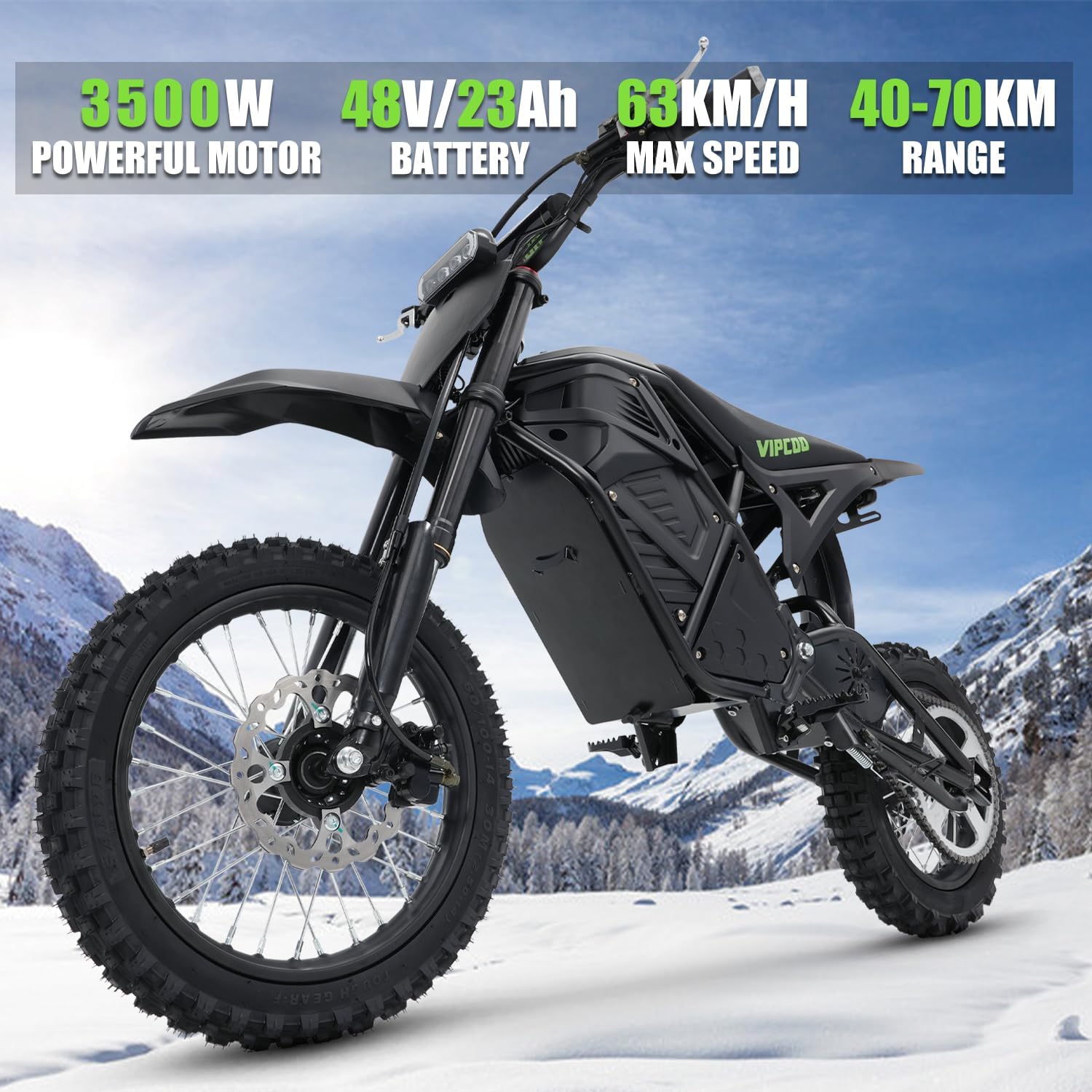 3500W Electric Dirt Bike for Adults & Teens, 63KM/H Off-Road MountainE Motorcycle, 48V 23AH Battery, 40–70KM Range, Full Suspension & Hydraulic Brakes