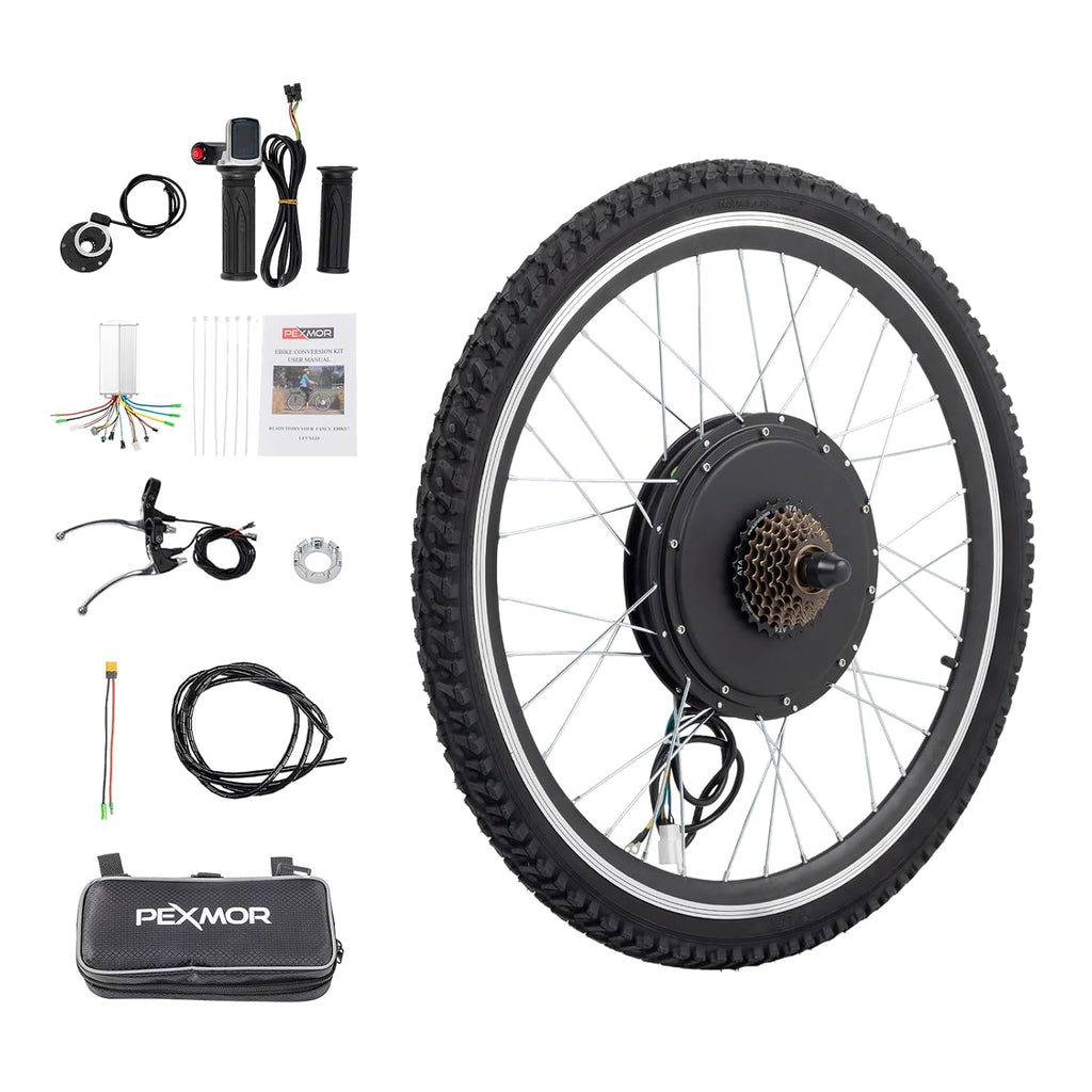 PEXMOR Electric Bike Conversion Kit, 48V 1000W 26' Rear Wheel E-Bike Hub Motor Kit, Upgrade 3 Mode Controller w/PAS/Twist Throttle with Battery Indicator Ebike Bicycle Wheel Kit