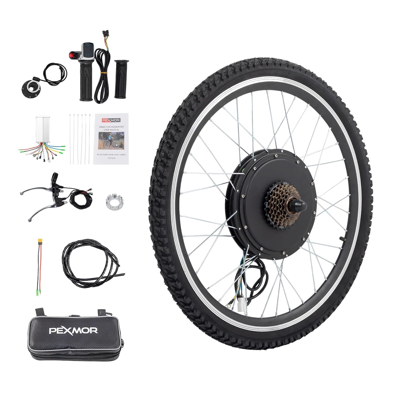 PEXMOR Electric Bike Conversion Kit, 48V 1000W 26' Rear Wheel E-Bike Hub Motor Kit, Upgrade 3 Mode Controller w/PAS/Twist Throttle with Battery Indicator Ebike Bicycle Wheel Kit