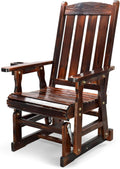 VINGLI Wooden Patio Glider, Heavy Duty 600 LBS Outdoor Glider with Cup Holders, Single Wooden Glider Bench with High Backrest for Garden, Yard, Patio, Rustic