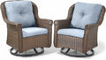 Patio Chairs Outdoor Swivel Glider - Set of 2 High Back Outside Brown Wicker Rattan Rocking Chair with Thick Cushion for Porch Apartment Deck Yard Poolside Garden - Baby Blue