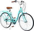 24/26 Inch Girls Cruiser Bike 24/26 Inch Beach Cruiser Bike for Women，City Hybrid Bike 7 Speeds Bicycle Commuter Bike for Women Men,High-Carbon Steel Frame，Multiple Colors
