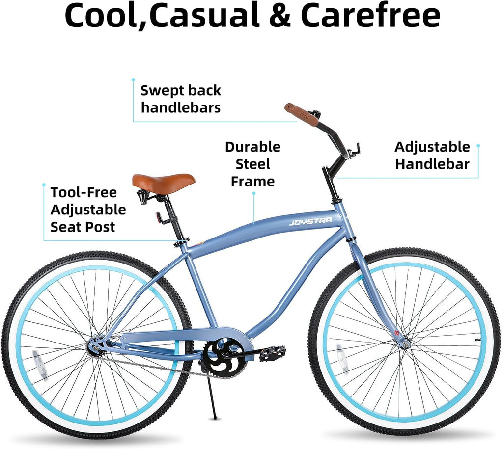 JOYSTAR 20' 24' 26' Beach Cruiser Bike for Girls, Boys, Mens and Womens, Single Speed Kids Cruiser Bikes with Coaster Brake, Multiple Colors