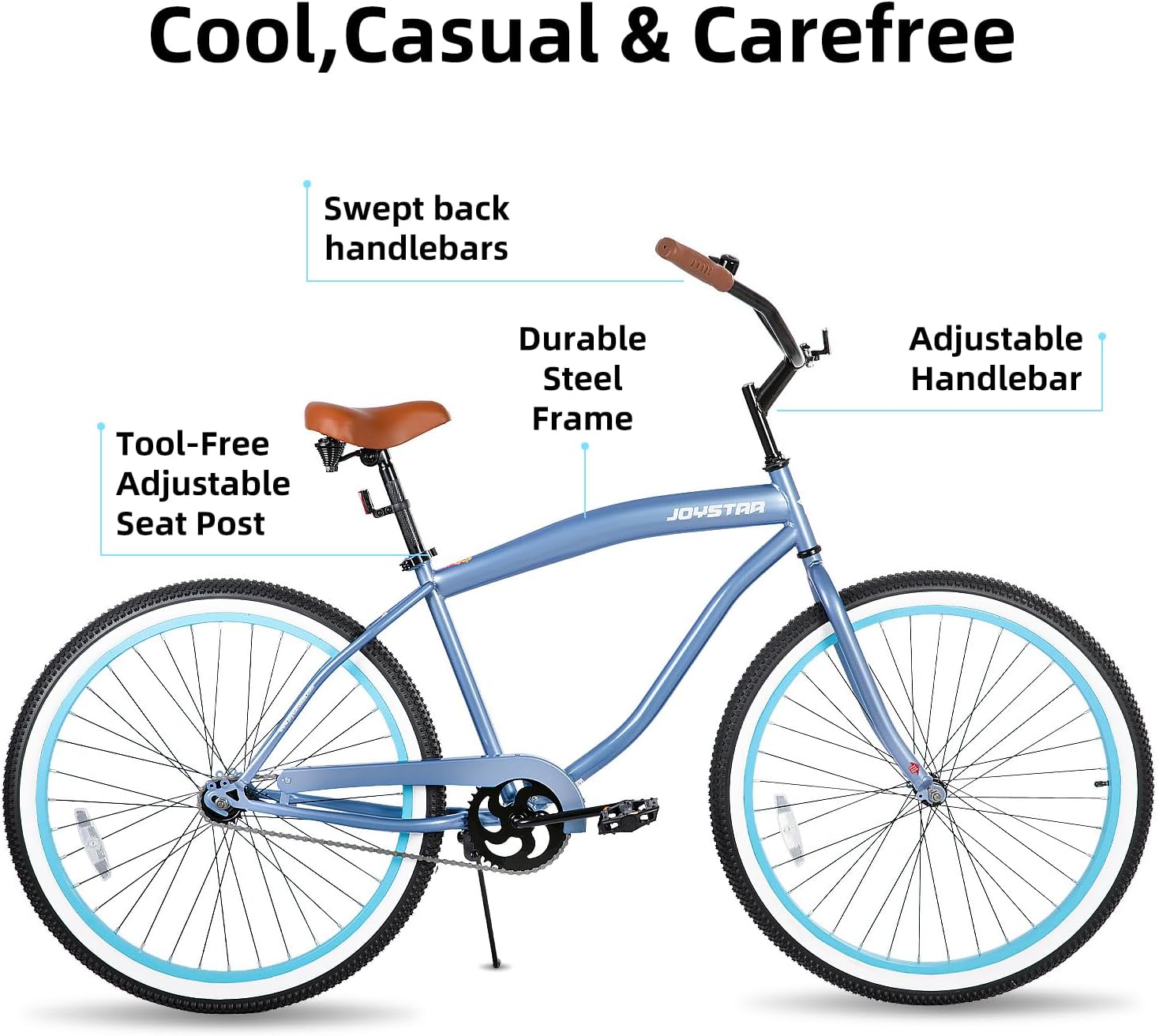 JOYSTAR 20' 24' 26' Beach Cruiser Bike for Girls, Boys, Mens and Womens, Single Speed Kids Cruiser Bikes with Coaster Brake, Multiple Colors