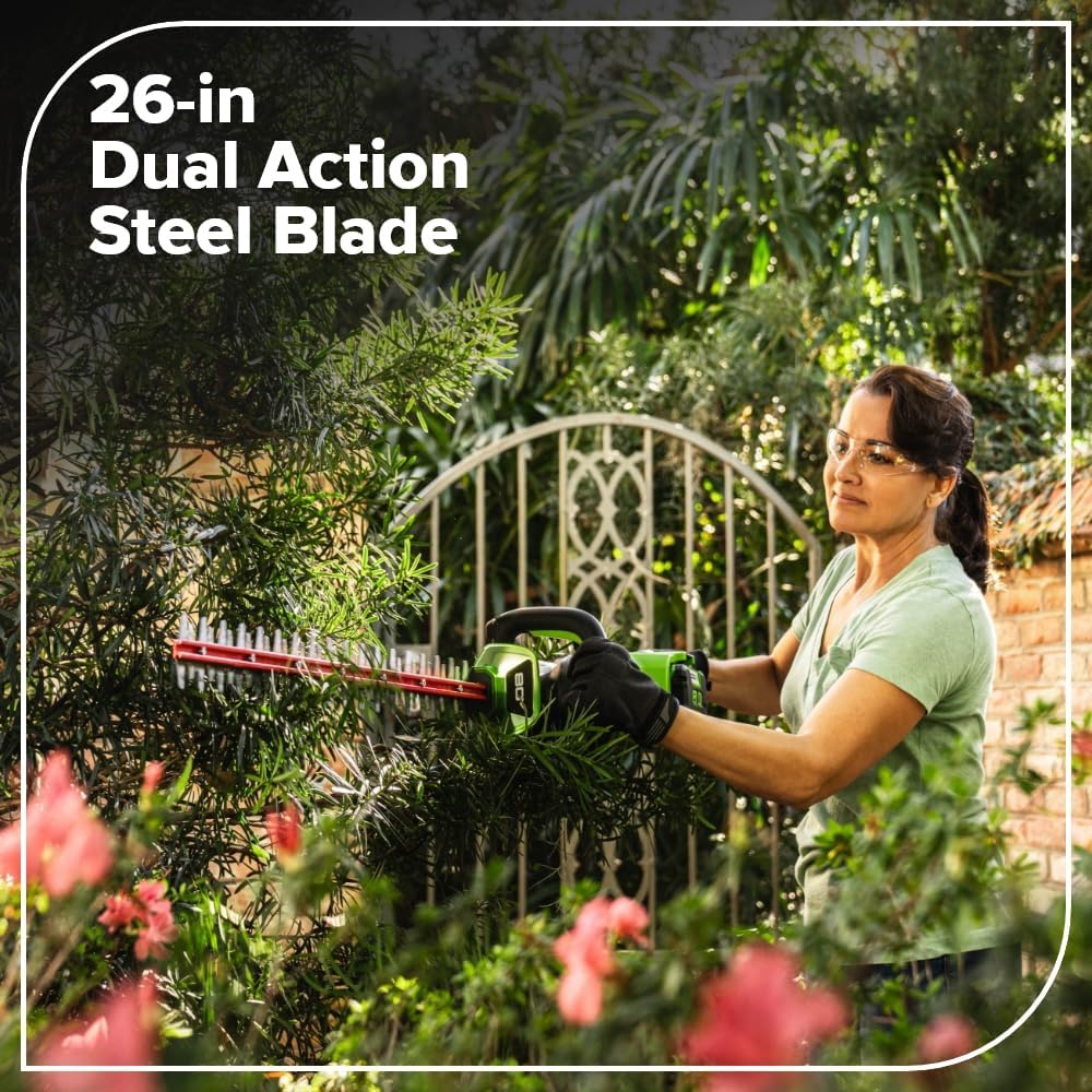 Greenworks PRO 80V 26'' Rotating Handle Hedge Trimmer Cordless, Includes 2.0Ah Battery and Charger, Brushless Landscaping Tool, Dual Action Blades