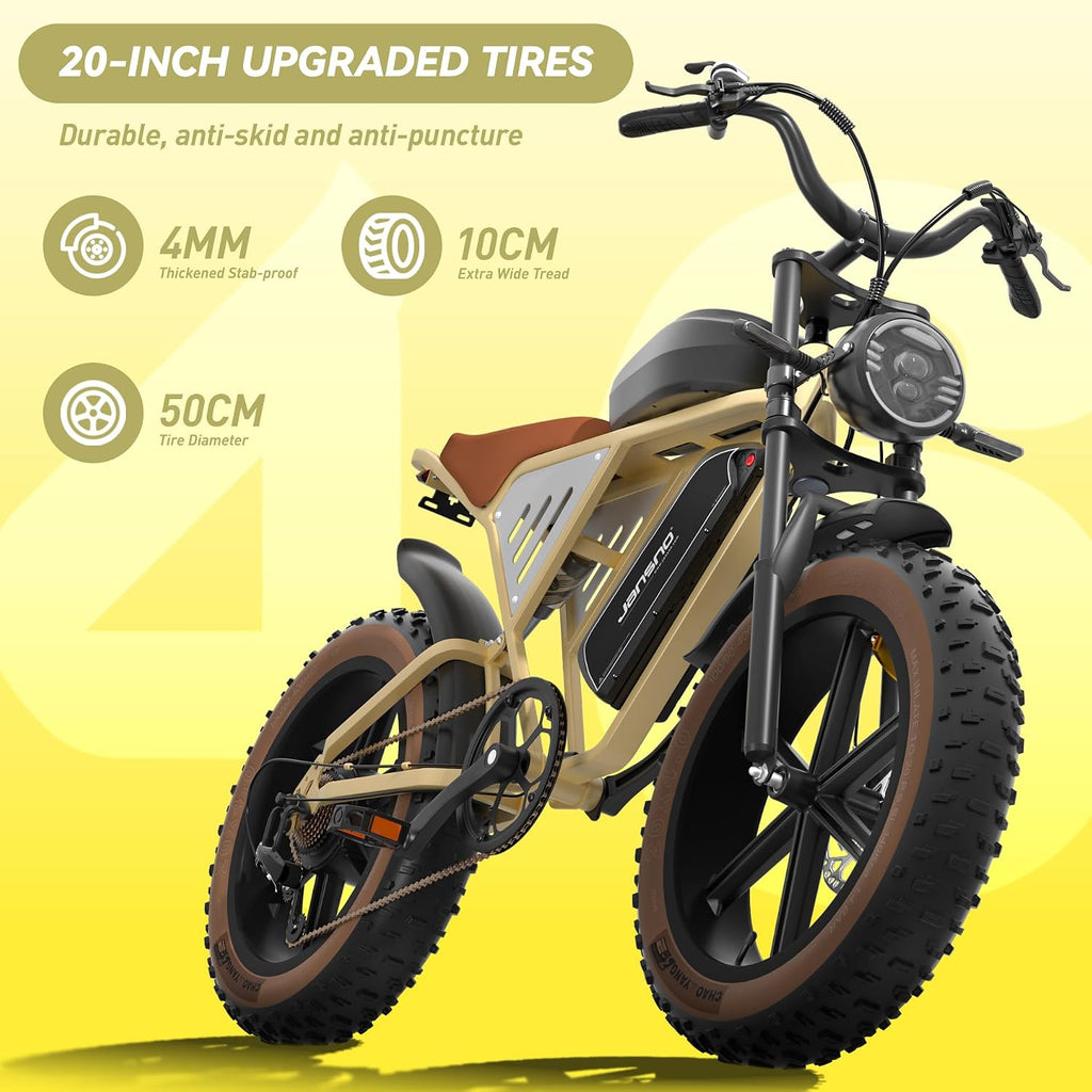 JANSNO Electric Bike 20' x 4.0 Adult Electric Bike with 750W Brushless Motor with Unlockable Rage Mode, 48V 34Ah Modular Dual Batteries, Extra Long Range, 7-Speed Transmission UL Listed