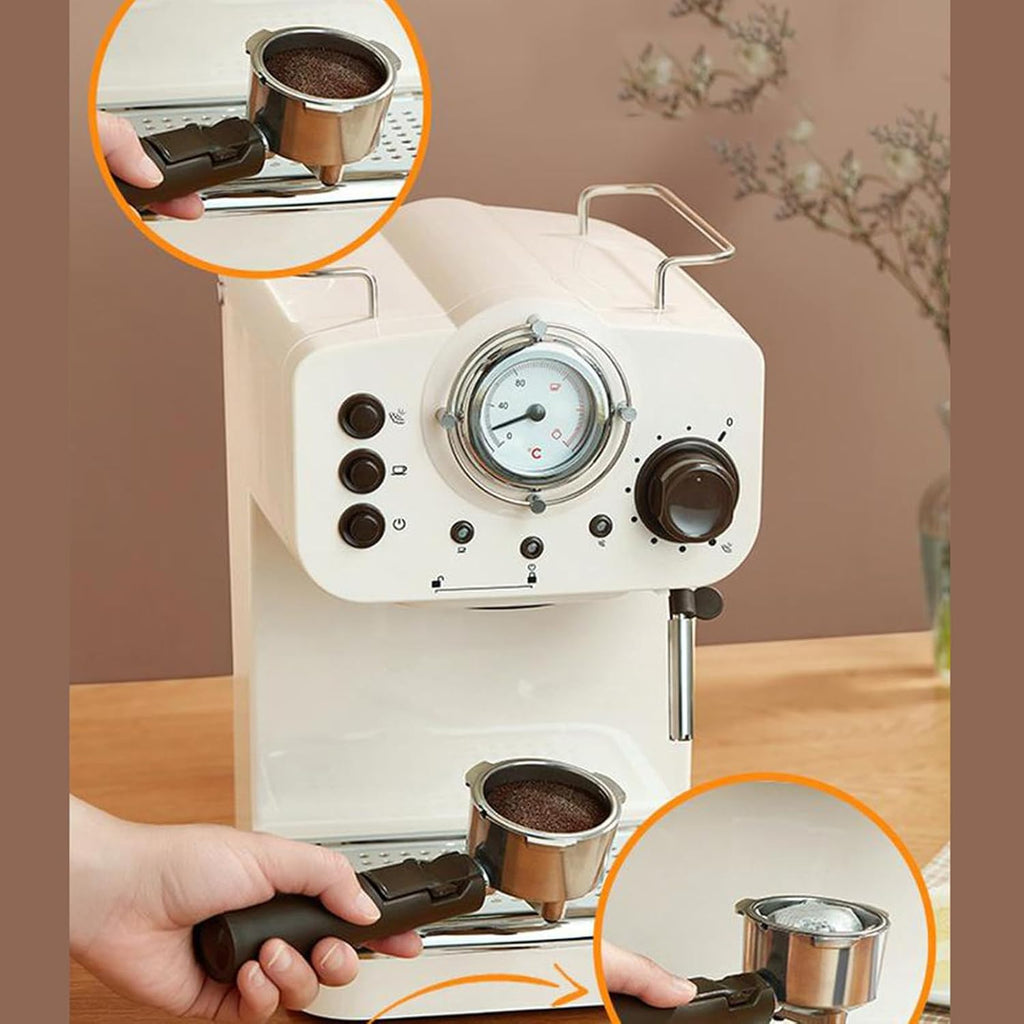 Espresso Coffee Maker, Home Retro Coffee Machine 15bar, with Steam Frother, Water Tank 1.25l, 2 Kinds Powder Bowls, for Home,Conference Room
