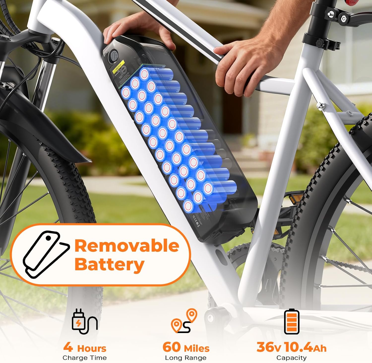 Electric Bike, 1500W/1000W/750W Peak Motor, 80/70/55 Miles Range & 20MPH Speed, 26'' Tires, APP Control E Bike, Shock Absorber, Adjustable Seat, Commuting Electric Bike for Adults