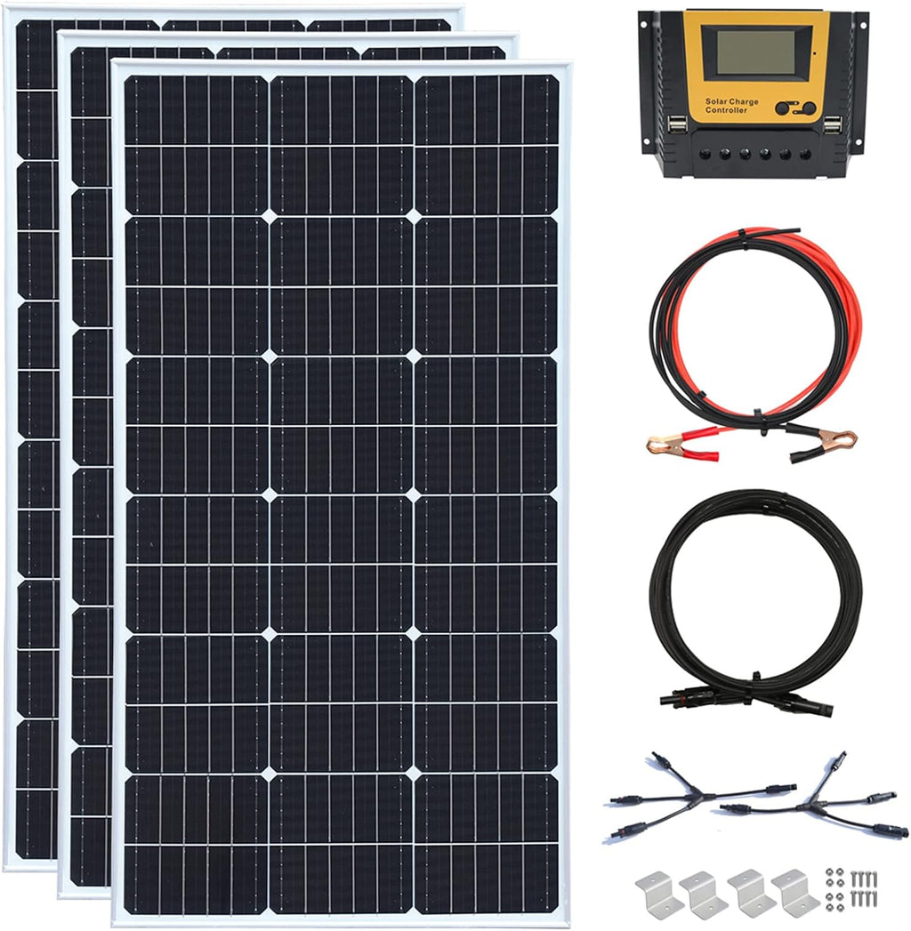 300 Watt 12Volt Solar Panel Kit 3x100W Monocrystalline Module 30A Charge Controller for RV, Boats, Trailer, Camper,Off-Grid System (300W Solar Kit)