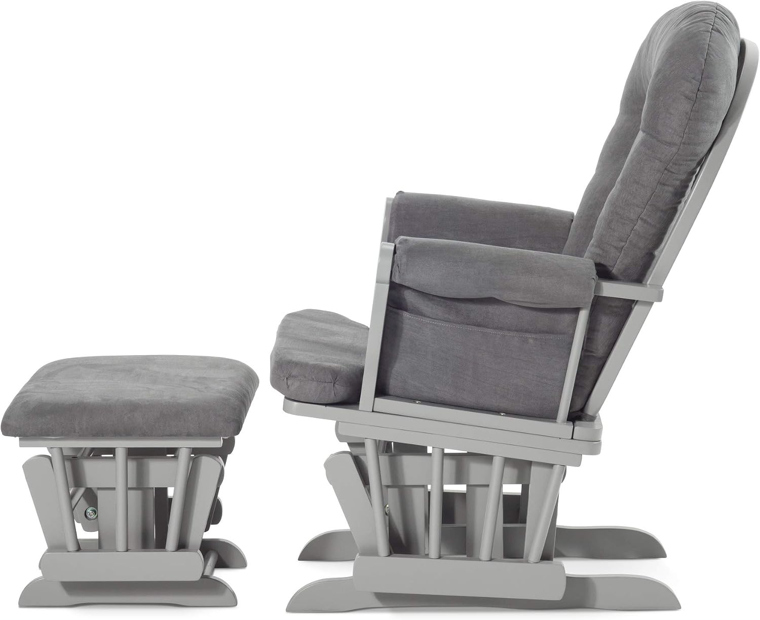 Child Craft Cozy Glider Rocker and Ottoman Set, Smooth Quiet Gliding Motion, Padded Cushion with Convenient Storage Pockets, Solid Wood Base & Frame (Cool Gray with Dark Gray Cushion)