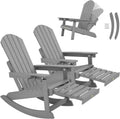 YEFU Adirondack Rocking Chairs Set of 2, Adjustable Adirondack Chair with Retractable Ottoman,Outdoor Rocking Chair,Rockings Chairs Outside,Weather Resistant,for Patio,Porch,Lawn,Heavy Duty,Grey