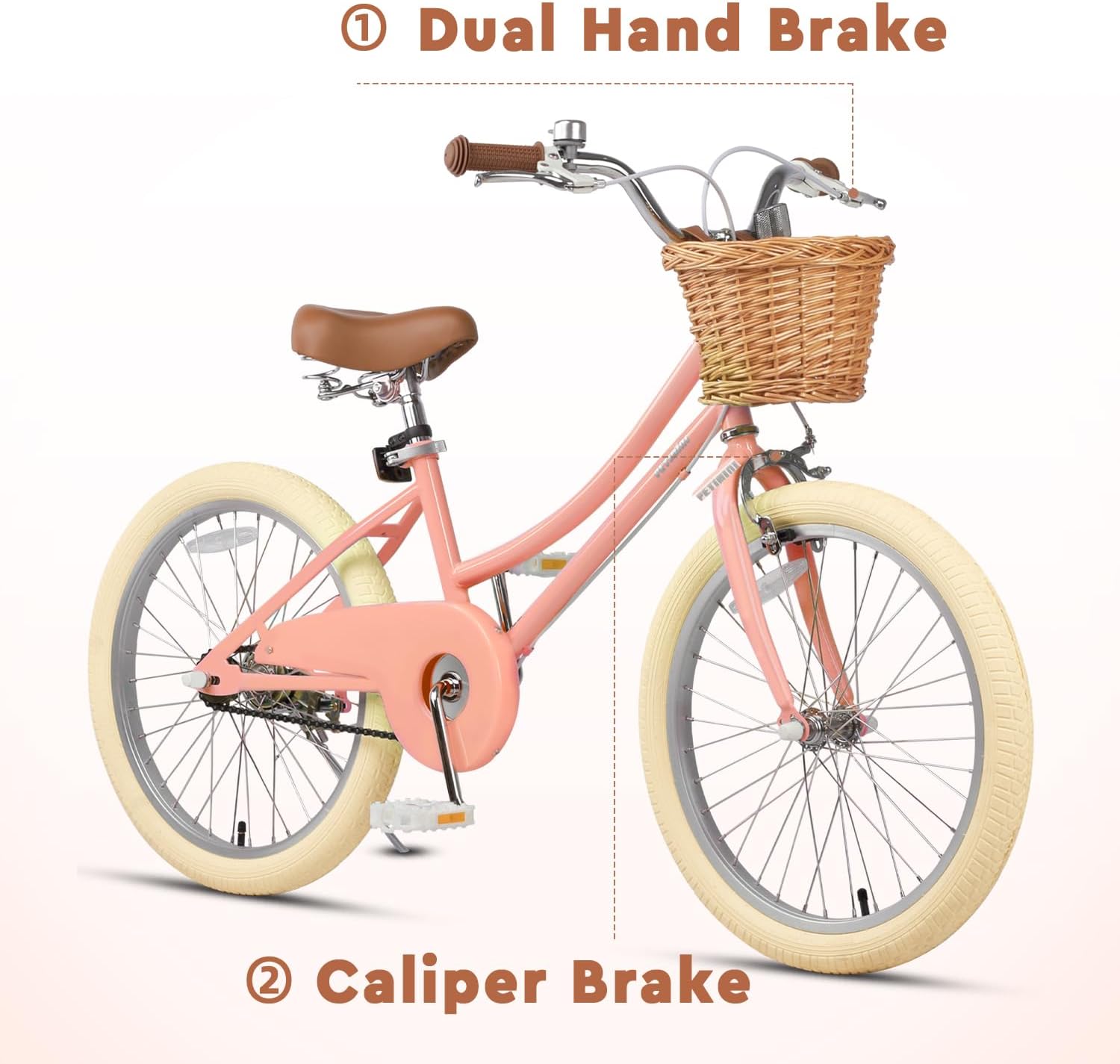 Petimini Vintage Kids Bike for Girls, 12–20 Inch Classic Bicycle with Wicker Basket & Bell, High Tensile Steel Frame, Training Wheels (12–18'), 85% Pre-Assembled, Retro Bike for Outdoor Riding