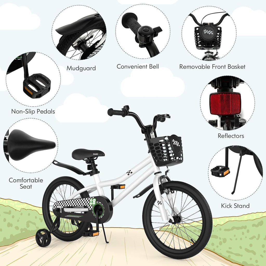 COSTWAY Kids Bike, 12 14 16 18 20 Inch Toddler Bike for Boys & Girls Aged 3-8 Years Old, Kids Bicycle w/Removable Training Wheels, Handbrake & Coaster Brake, Basket, Bell