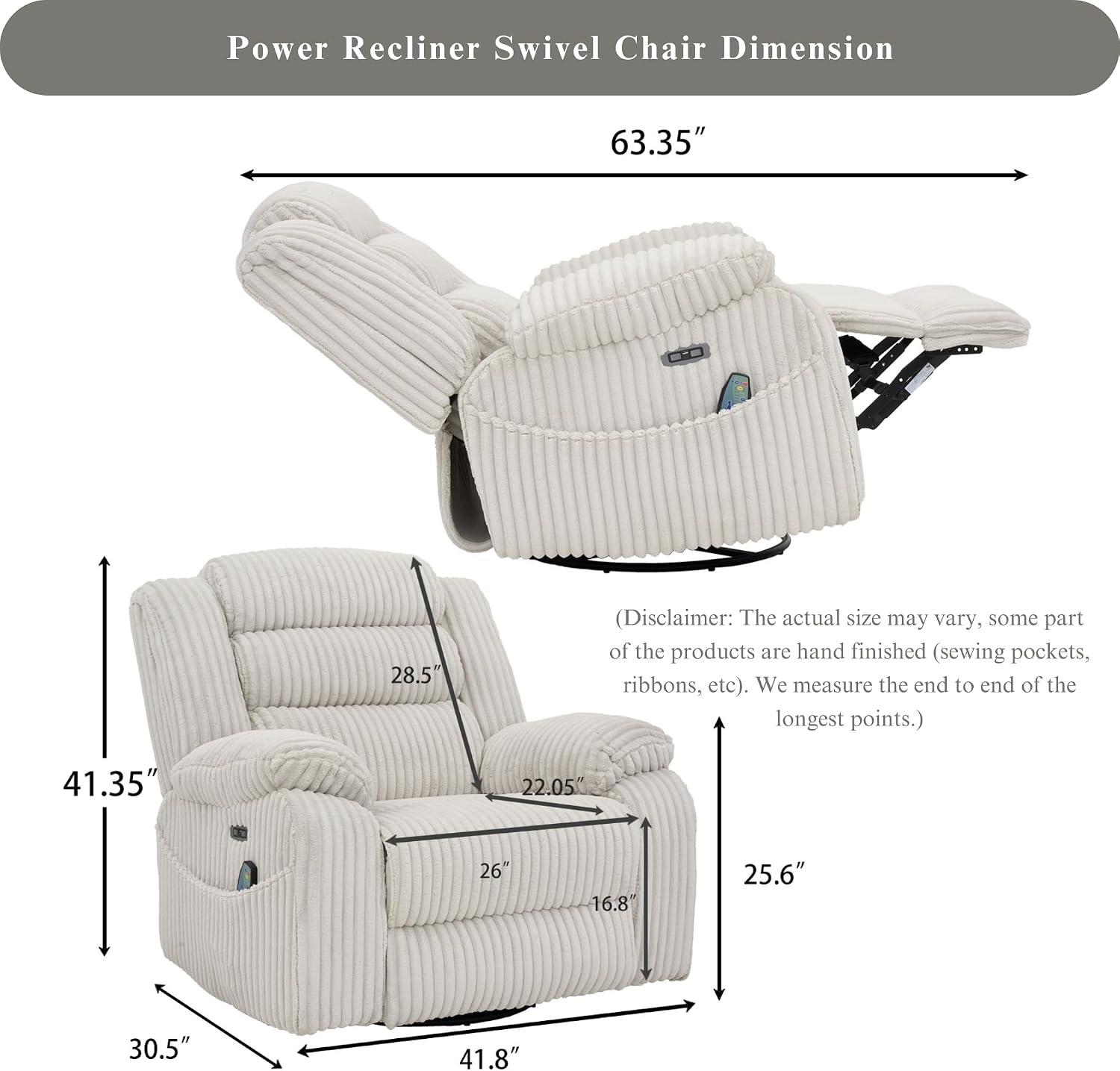 JUUXO Extra Wide Power Swivel Rocker Recliner for Adults with Heat Massage, USB & Type-C Charging, Electric Glider Rocking Chair for Living Room Nursery Bedroom Office