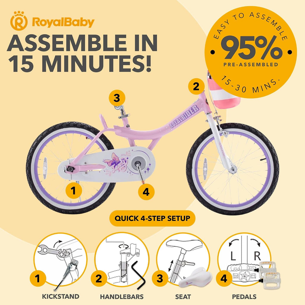 Royalbaby Princess Girls Kids Bike 12 14 16 18 20 Inch Children Bicycle with Basket for Age 3-12 Years
