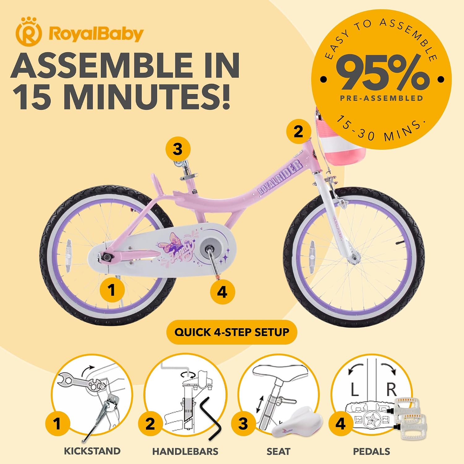 Royalbaby Princess Girls Kids Bike 12 14 16 18 20 Inch Children Bicycle with Basket for Age 3-12 Years