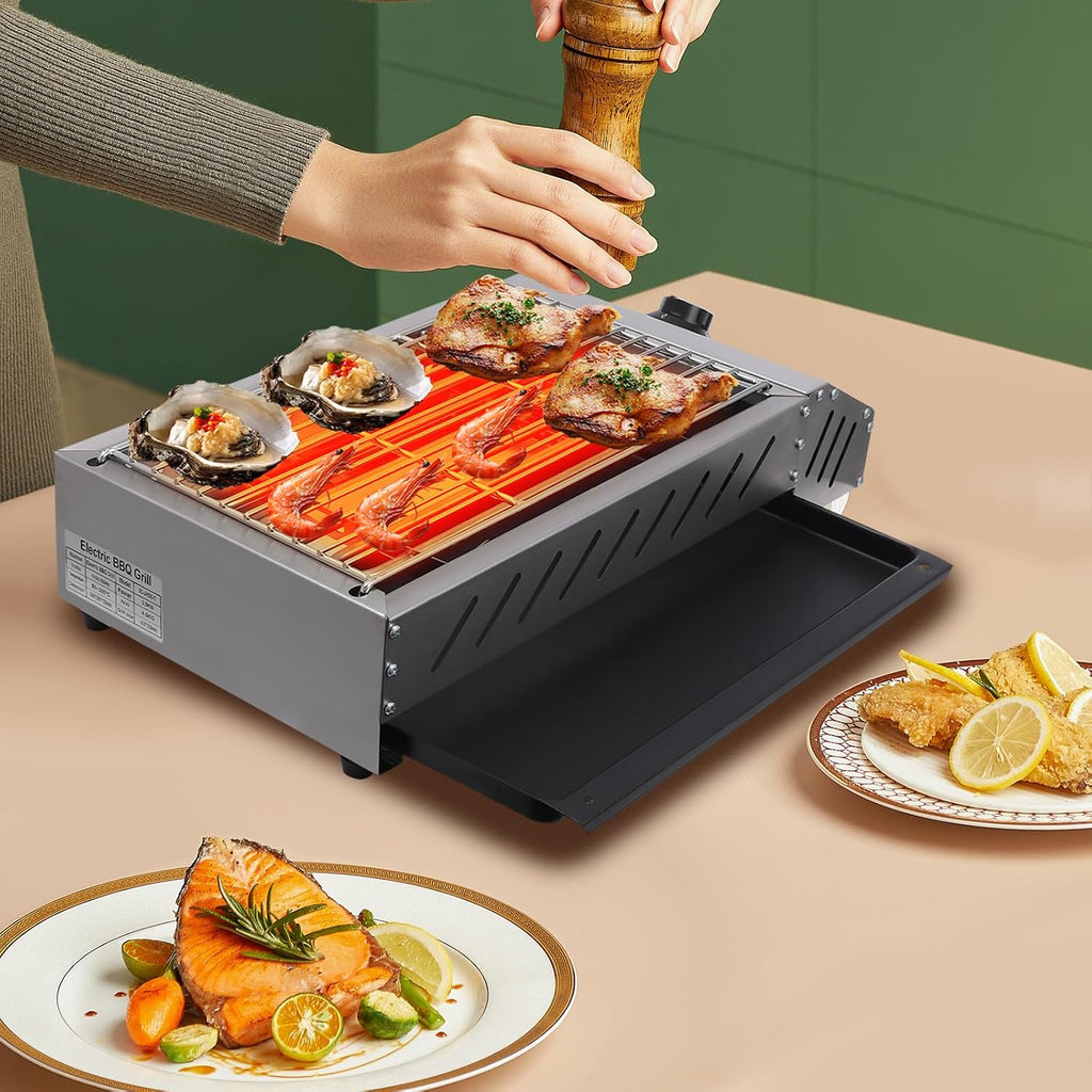 Electric BBQ Grill 2500W Table Top Smokeless Indoor Outdoor Grill - Adjustable Temperature Barbecue Equipment for Decks, Patios, Restaurants, Parties
