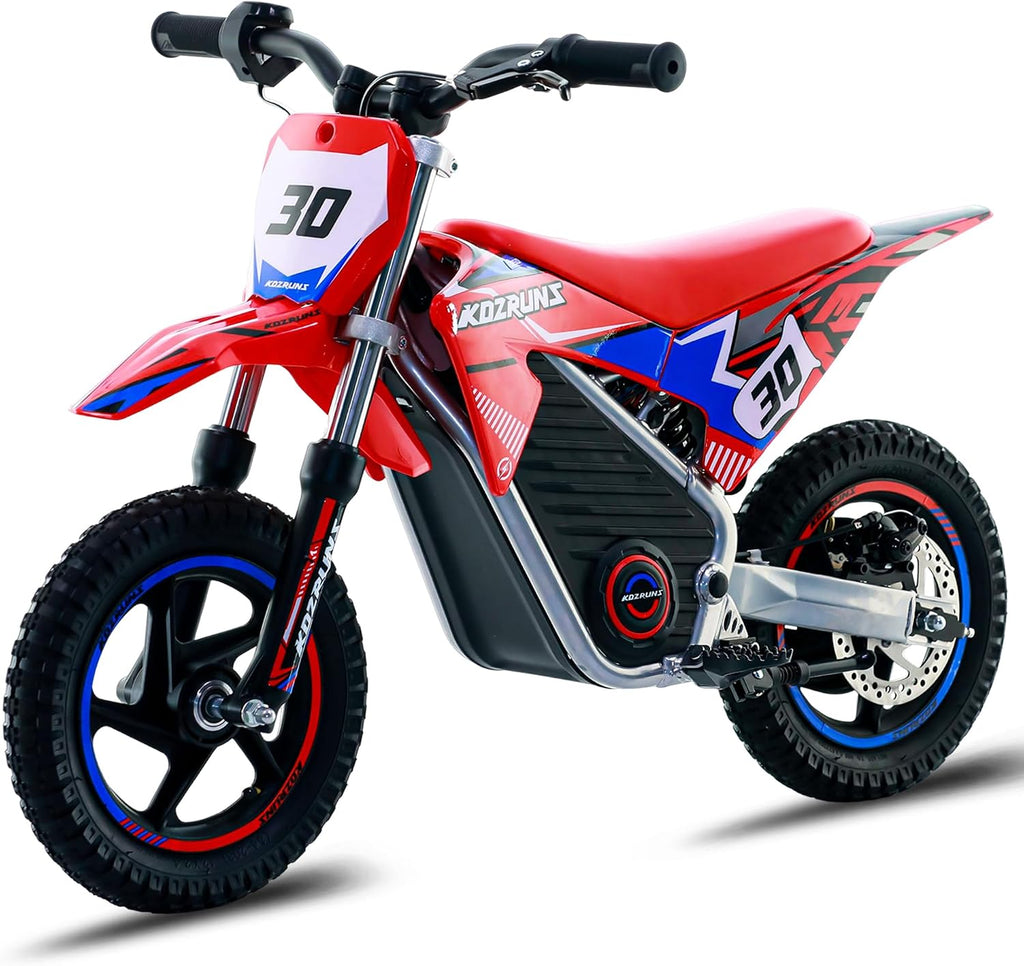 OLALA 36V Electric Dirt Bike for Kids 3-6, 250W Brushless Motor with 3-Speed Control, 15.5 MPH Max Speed, 12' Off-Road Tires Motorcycle, for Boys & Girls, Red