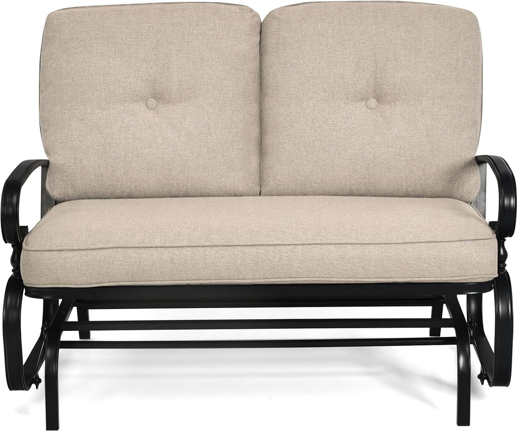Giantex Outdoor Glider Bench, Patio Loveseat with Cushions, 440 Lbs Capacity, 2-Person Outdoor Rocking Chair, Porch Glider Swing for Garden, Backyard, Poolside, Patio Seating Rocker (Beige)