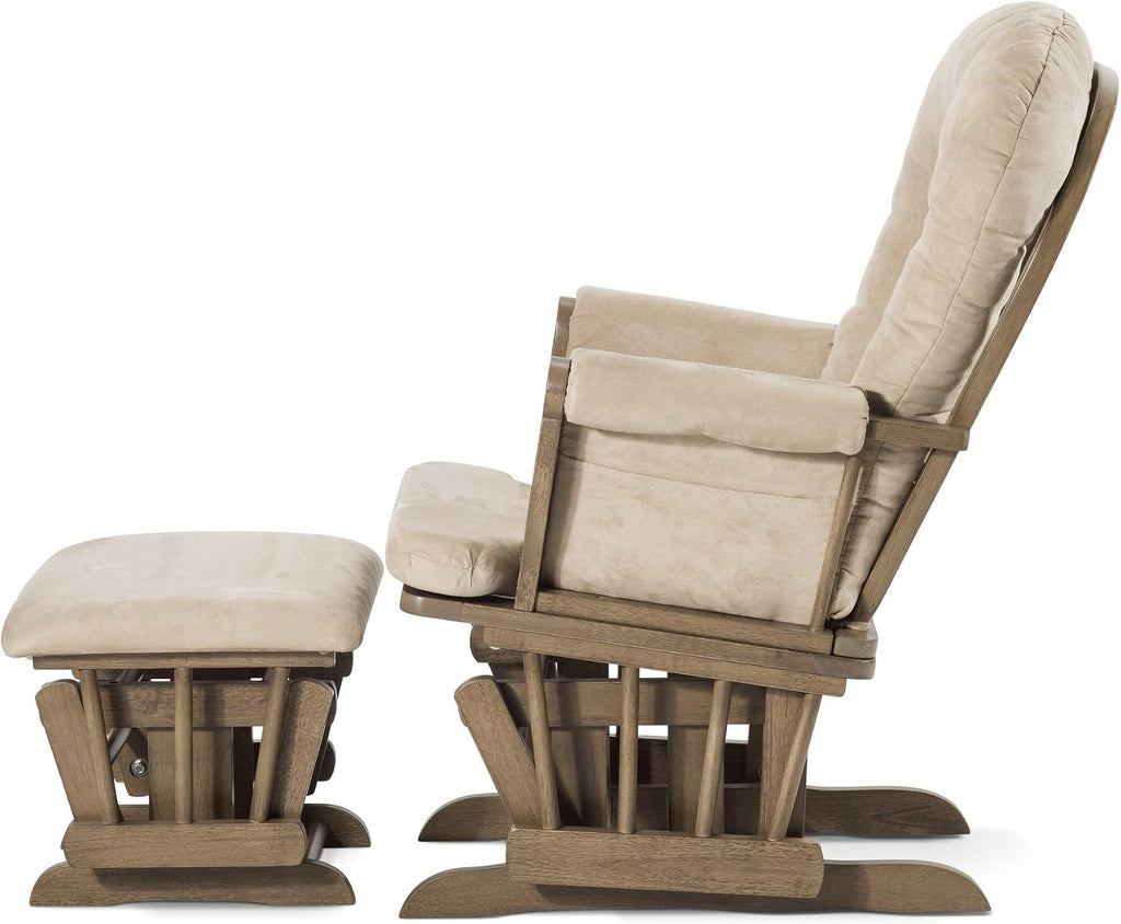 Child Craft Cozy Glider Rocker and Ottoman Set, Smooth Quiet Gliding Motion, Padded Cushion with Convenient Storage Pockets, Solid Wood Base & Frame (Dusty Heather with Beige Cushion)