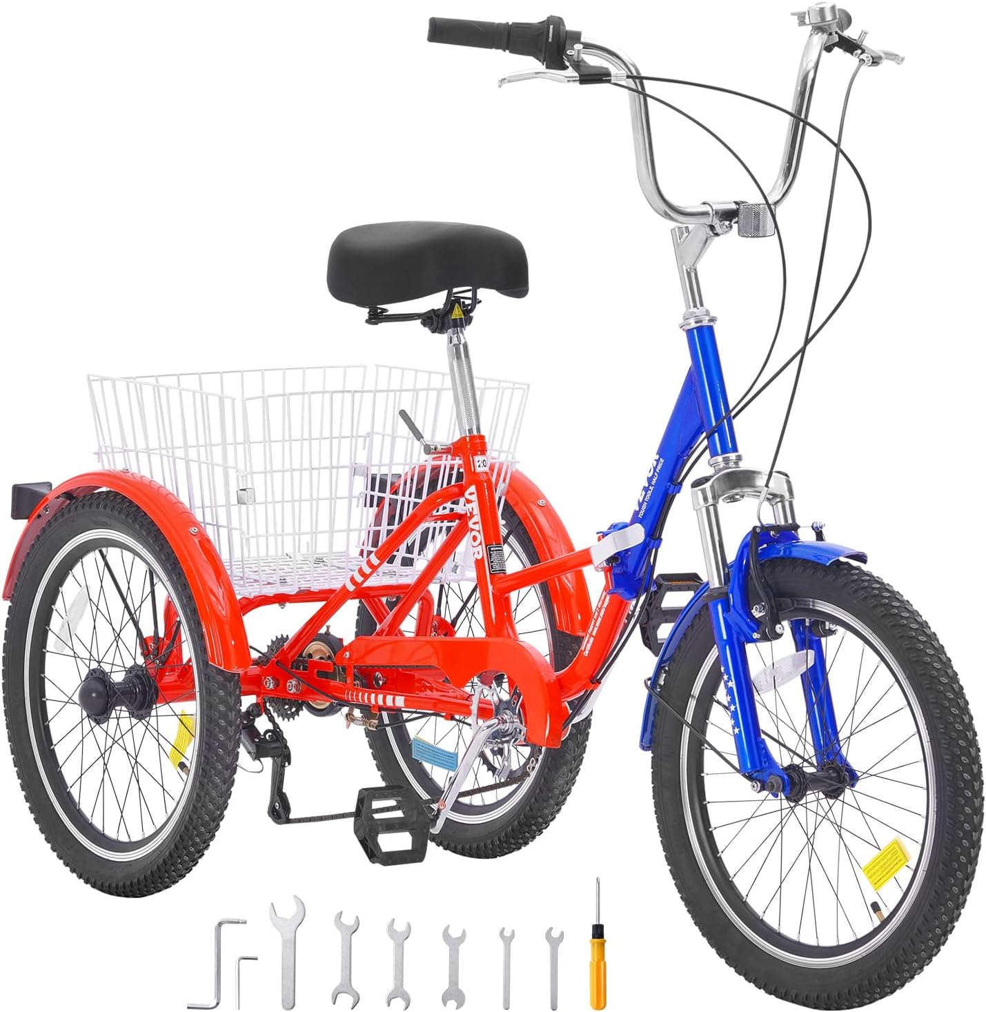 VEVOR Folding Adult Tricycle,Adult Folding Trikes, 3 Wheel Cruiser Bike with Large Basket & Adjustable Seat, Shopping Picnic Foldable Tricycles for Women, Men, Seniors