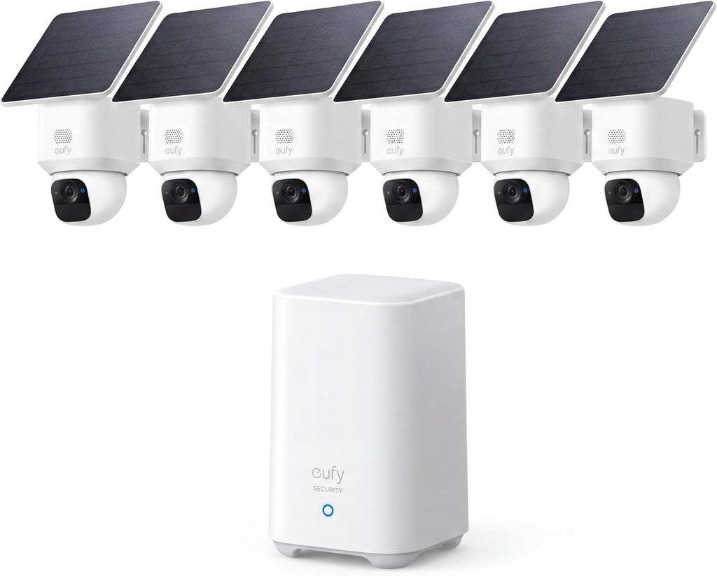 eufy Security SoloCam E30, 6-Cam Kit, Security Cameras Wireless Outdoor, Solar Camera Outdoor Wireless, 360° Pan, AI Tracking, 2K Clarity, No Monthly Fee