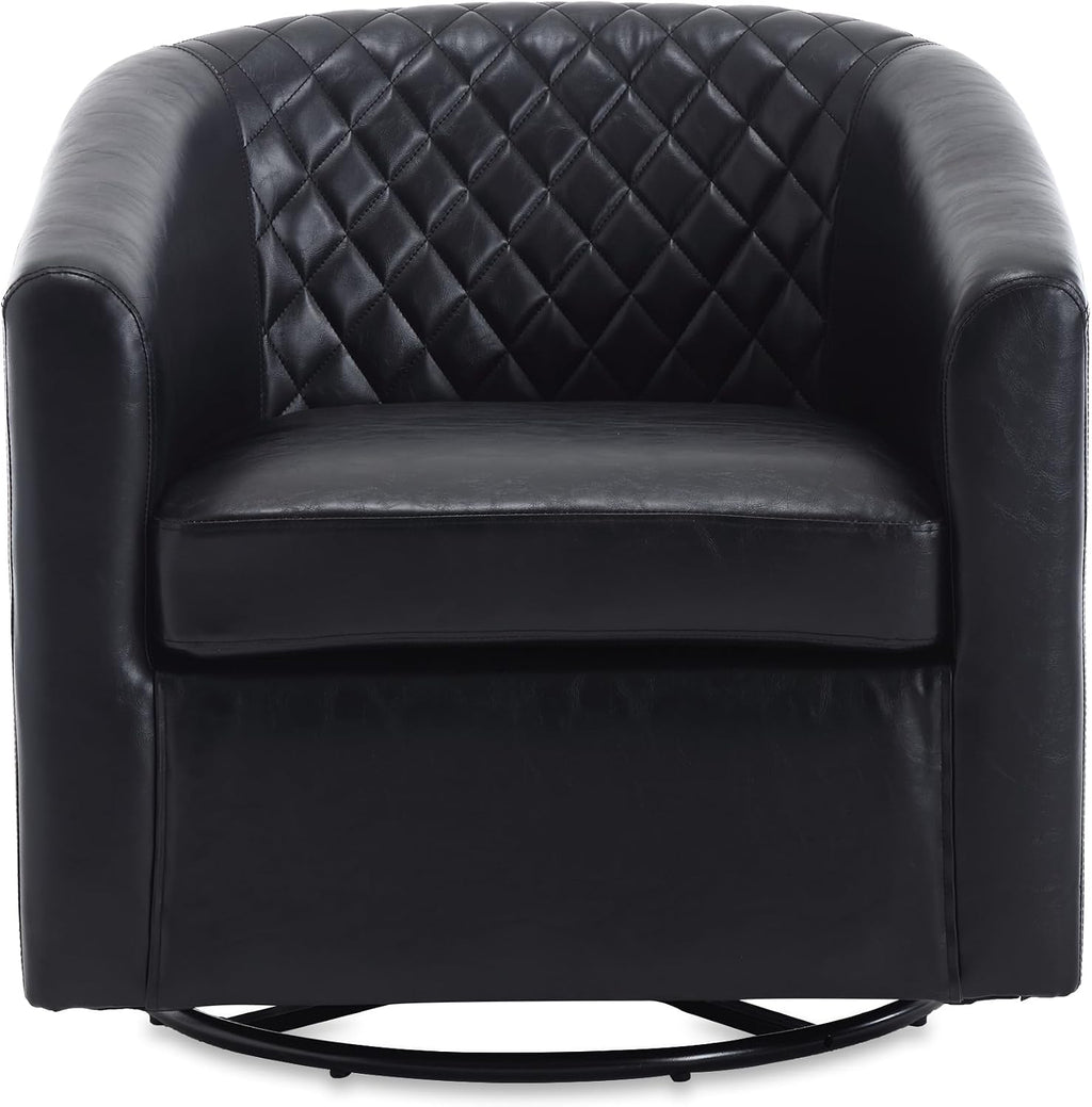Modern Swivel Rocker Accent Chair Armchair Round Swivel Barrel Chair, 360° Rotating and Glide Back and Forth, Black PU Leather