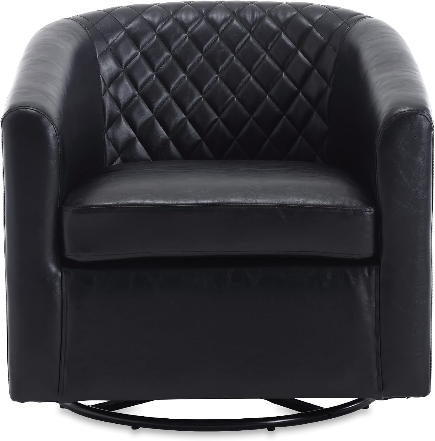 Modern Swivel Rocker Accent Chair Armchair Round Swivel Barrel Chair, 360° Rotating and Glide Back and Forth, Black PU Leather