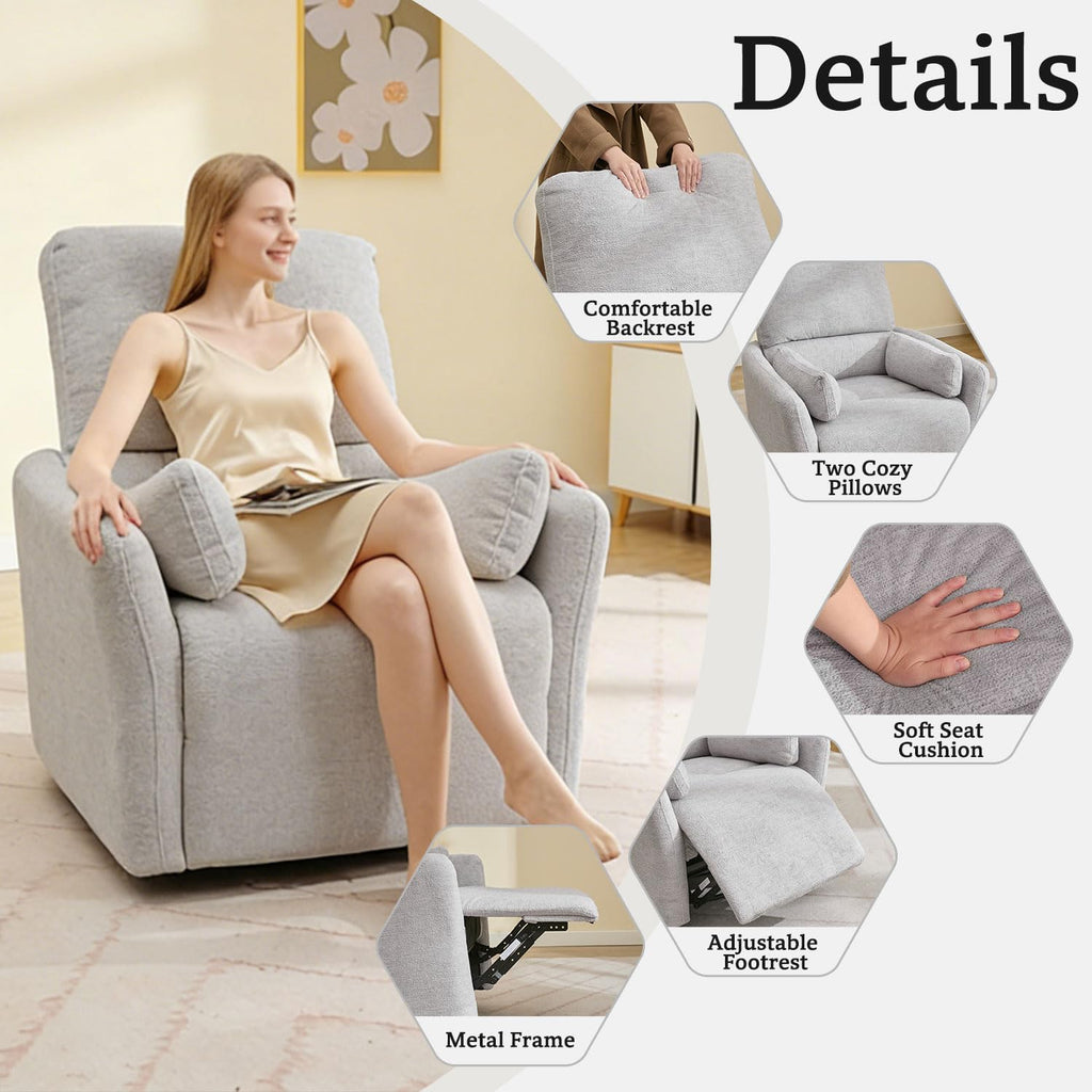 Oversized Power Swivel Rocker Recliner Glider Nursery Chair Large Rocking Recliner for Adults with USB,Type-C Ports,2 Pillows Electric Rocking Reclining Chairs for Living Room,Bedroom,Suede,Gray