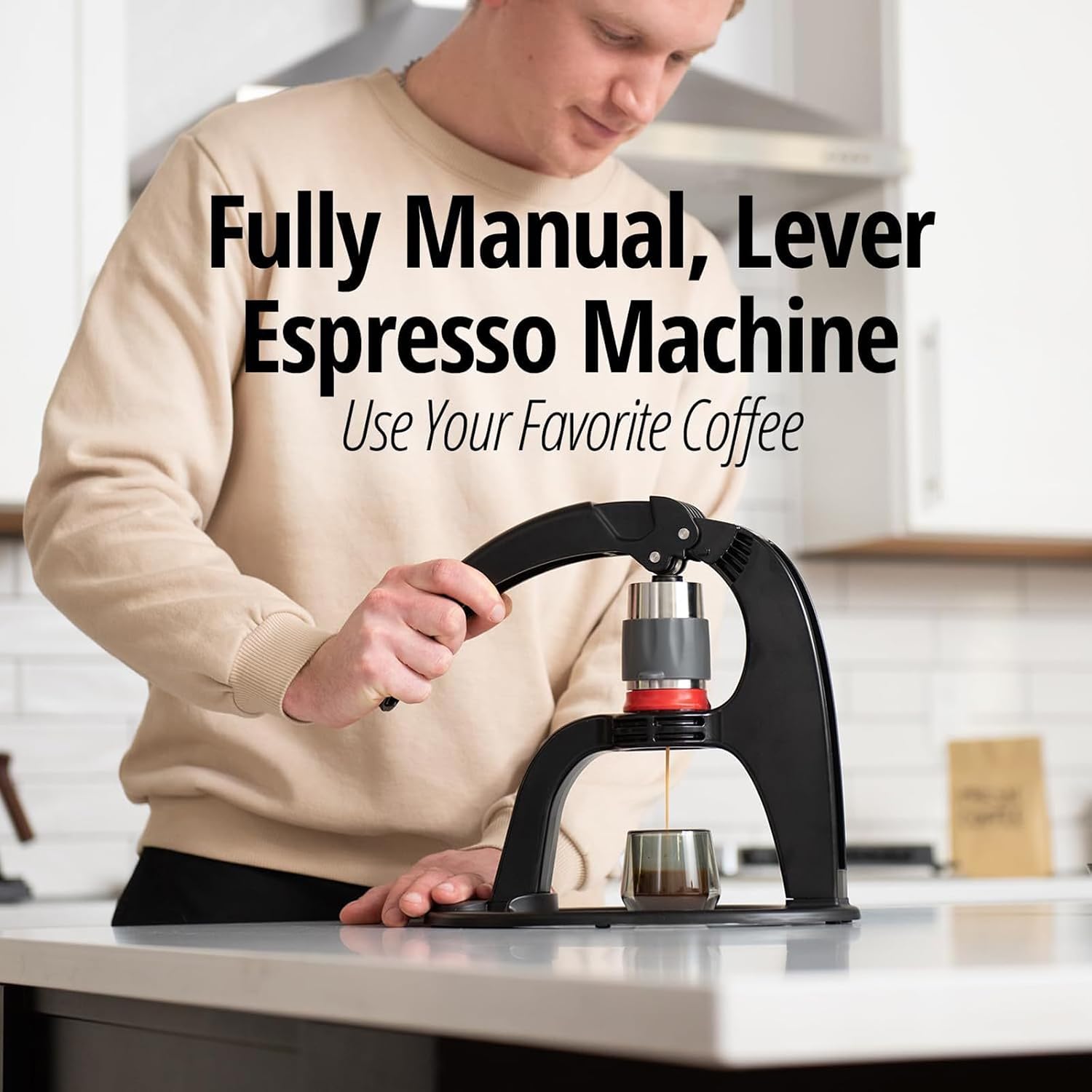All Manual Lever Espresso Maker, with Stainless Steel Brew Head, Portable and Non-Electric, for The Home, Coffee Machine