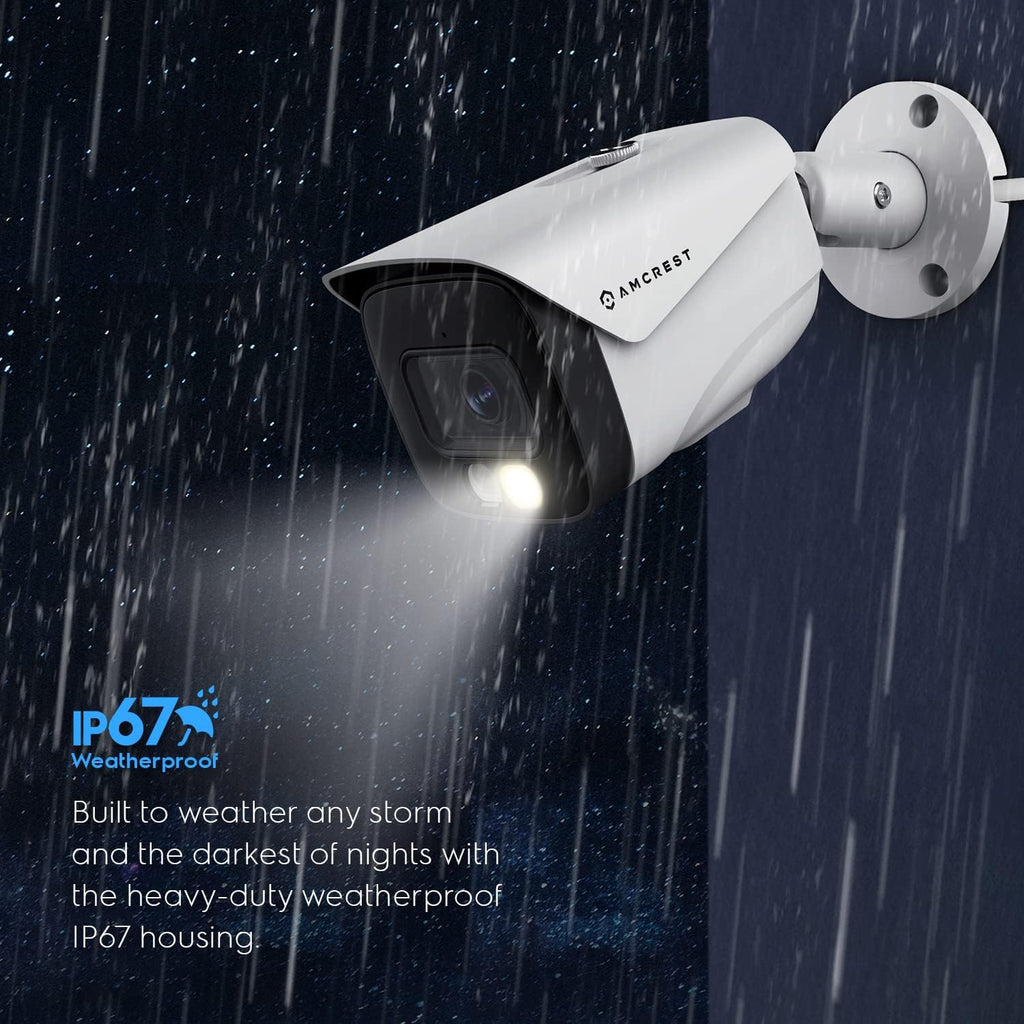 Amcrest UltraHD 4K (8MP) IP PoE AI Camera, FOV 129°, 49ft Color Nightvision, Security Outdoor Bullet Camera, Human & Vehicle Detection, Active Deterrent, 4K @15fps, IP8M-2796EW-AI (White)