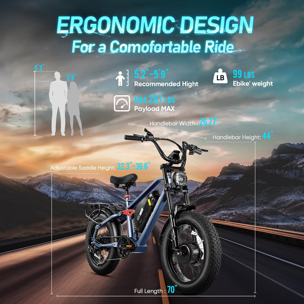 (2025 Upgraded) Eahora Terra Peak 3000W Dual Motor Electric Bike for Adults 48V 20A 30-33MPH 80-120Miles Long Range Adult EBike Dual Hydraulic Brakes Full Suspension Electric Bicycle