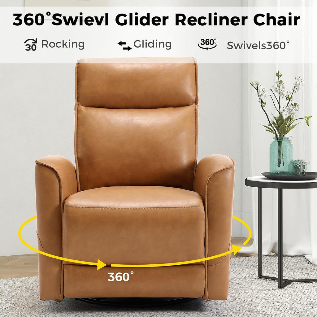 ANJ Manual Swivel Rocker Recliner, Glider Recliners with Padded Armrest and Backrest, Soft Faux Leather Nursery Rocking Recliner Chair Reclining Sofa for Living Room