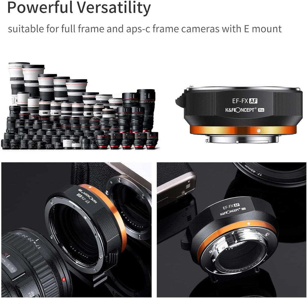 K&F Concept Auto Focus EF/EF-S to FX Lens Mount Adapter, Electronic Lens Mount Adapter Ring Compatible for Canon EF EF-S Mount Lens to Fuji FX Mount Cameras