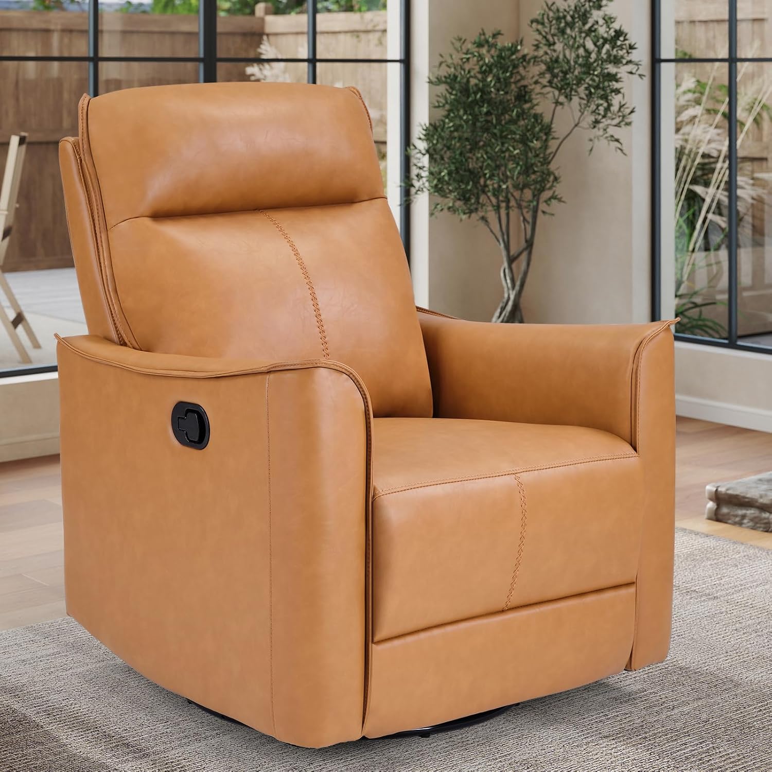 ANJ Manual Swivel Rocker Recliner, Glider Recliners with Padded Armrest and Backrest, Soft Leather Nursery Rocking Recliner Chair Reclining Sofa for Living Room