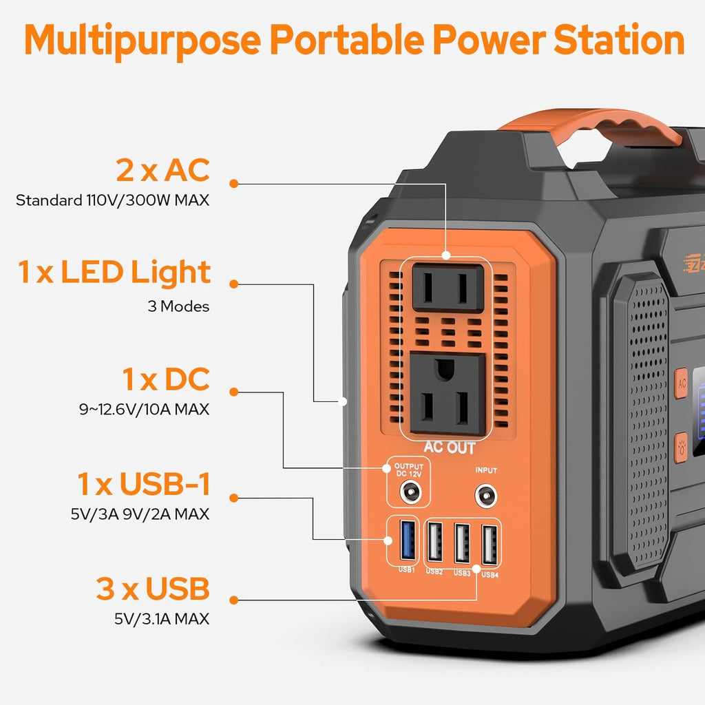 Portable Solar Generator with Panel,300W Portable Power Station with Foldable 60W Solar Panel, 110V AC Outlet Camping Solar Power Bank Lithium Battery Pack for Home Use RV Outdoor Power Outage