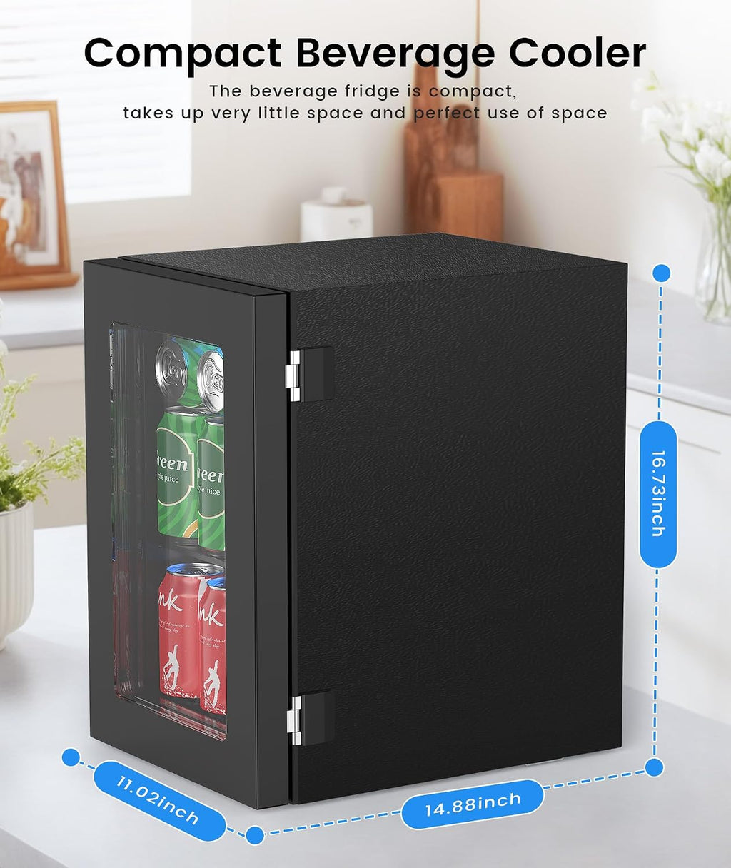 Kismile 18L Beverage Refrigerator Cooler, 24Can Mini Fridge with Glass Door, Quiet Compressor, Countertop Small Fridge with 40-61℉ Digital Electronic Temperature Control, LED Lgiht for Home and Bar