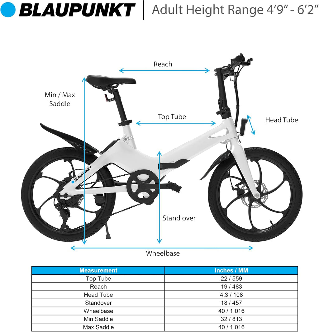 BLAUPUNKT FIENE 20 Inch Folding Electric Bike, Pedal and Throttle Assist, Foldable Step-Through Frame, UL Certified eBike for Adults, Orange/Black