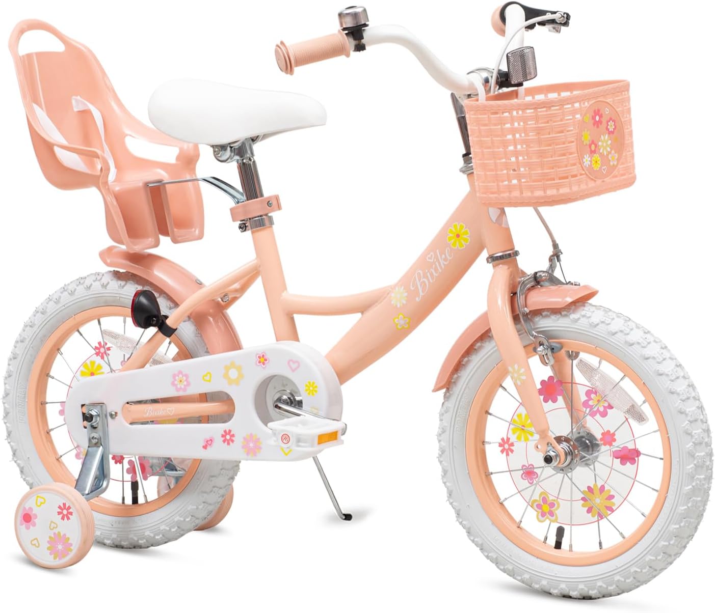 Bixike Girls Bike with Basket for Toddlers and Kids Aged 3-14 Years Old, 12 14 16 18 Inch with Training Wheels & Doll Seat, 20 Inch with Kickstand & Rear Rack, Princess Style Bicycle for Gift.