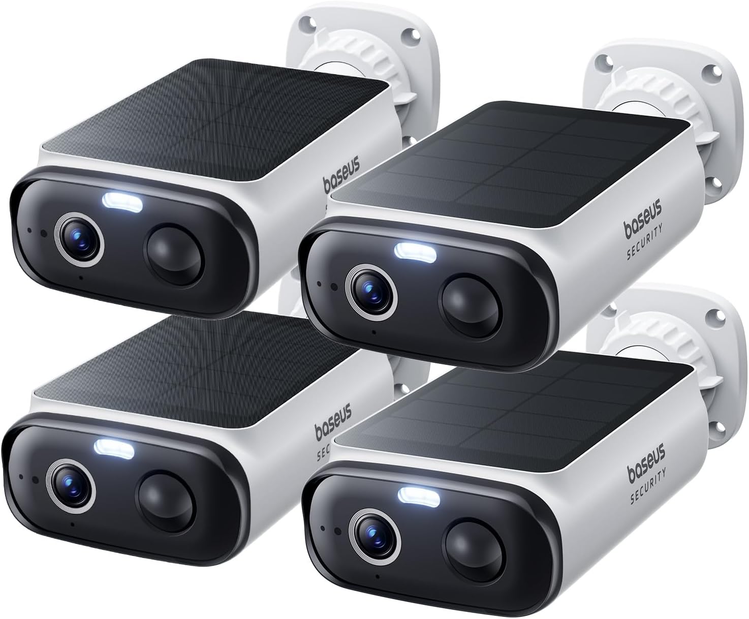 Baseus Solar Security Cameras Wireless Outdoor S1 Lite 4-Cam Kit, 2K Solocam, Continuous Power, Color Night Vision, AI Human Detection, IP67, No Monthly Fee, Compatible with Alexa & Google Home