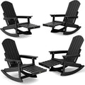 YEFU Rocking Chairs Outdoor Set of 4, Adirondack Chairs with Retractable Ottoman, Adjustable Adirondack Rocking Chair,Rockings Chair Outside,Weather Resistant,for Patio,Porch,Lawn,Heavy Duty,Black