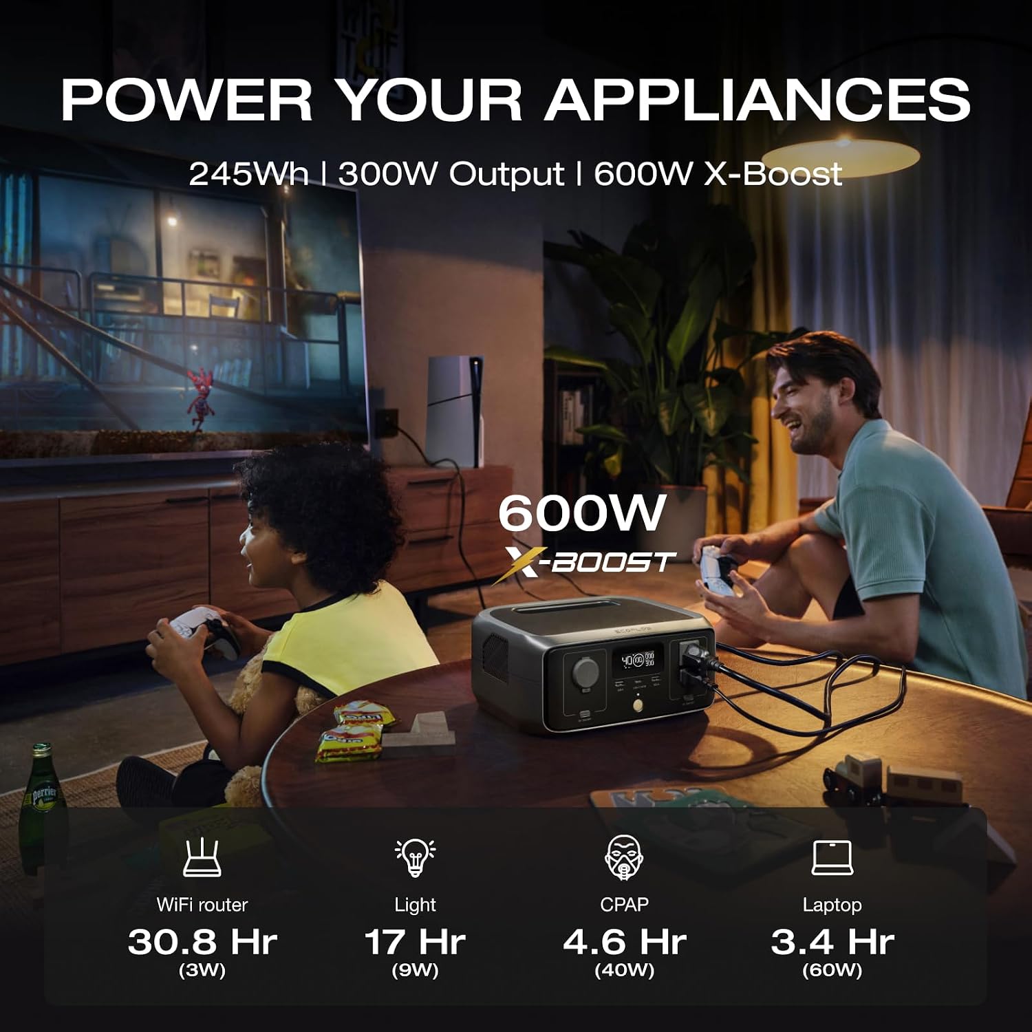 EF ECOFLOW Portable Power Station RIVER 3 with Protective Bag, 245Wh LiFePO4 Battery Power Station, 300W Up to 600W AC Output, <20 MS UPS, 1Hr Fast Charging Solar Generator for Outdoor/Home Use