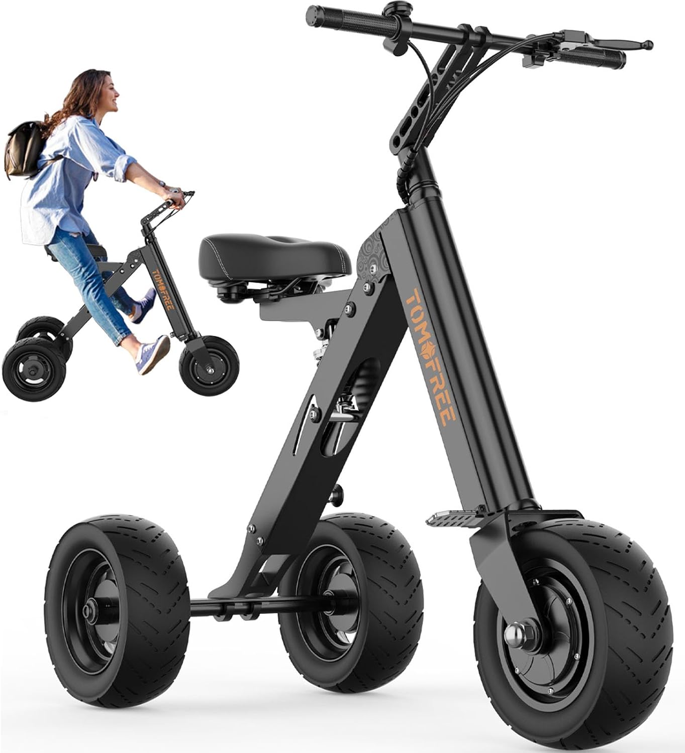 3 Wheel Electric Scooter for Adults – Folding Mobility Scooter with Seat, Up to 15MPH/15 Mile Range, 400W Motor, 10' Tires, Reverse Function, Lightweight & Compact for Seniors and Urban Travel